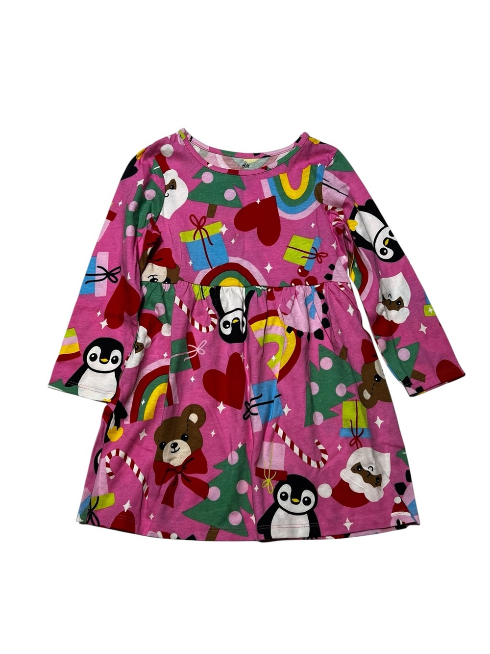 H&M Pink Multicolor Holiday Print Girls Dress